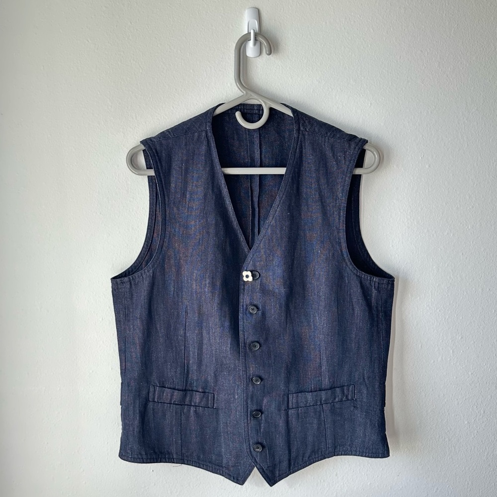Lardini // Men’s Linen Navy Vest made in Italy size 48